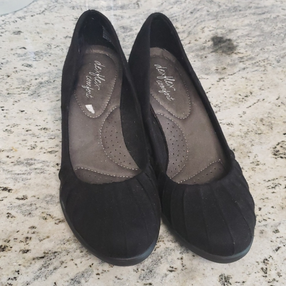 Black suede wedge shoes